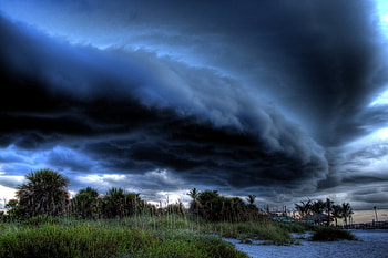 Storm passing over harbor, hurricane wall, trees, nature, forces of nature, harbor, storm, dark, cloud HD wallpaper