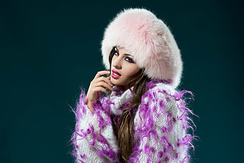 Tess Perrone, pink, model, girl, hat, woman, winter, white, fur, purple HD wallpaper