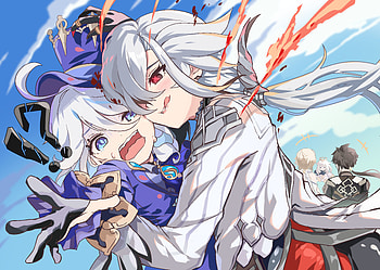Epic Genshin Impact feat. Arlecchino, Zhongli, Paimon & Lumine, Arlecchino (Genshin Impact), Genshin Impact, Zhongli (Genshin Impact), Paimon (Genshin Impact), Lumine (Genshin Impact) HD wallpaper