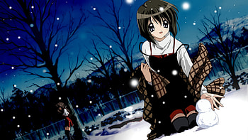 Winter anime, winter, doll, anime, snow, girl, woman HD wallpaper