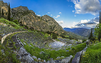 Nature, Grass, Sky, Mountains, Greece, Delphi HD wallpaper