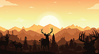 Sunset, horns, deer, silhouette HD wallpaper