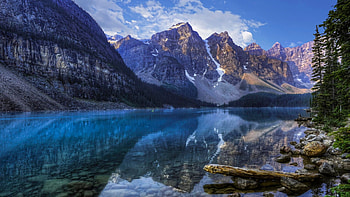 A lesser seen angle of Moraine Lake, Banff NP, clouds, trees, landscape, sky, alberta, canada, rocks, mountains HD wallpaper