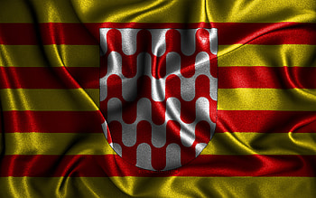 Girona flag, , silk wavy flags, spanish cities, Day of Girona, Flag of Girona, fabric flags, 3D art, Girona, cities of Spain, Girona 3D flag HD wallpaper