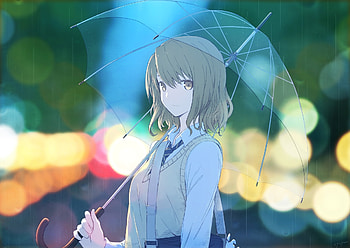 Anime girl, portrait, bokeh, umbrella HD wallpaper