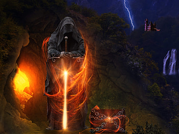 Devil Treasure Chest Artwork, devil, artist, treasure, artwork, digital-art, cave HD wallpaper