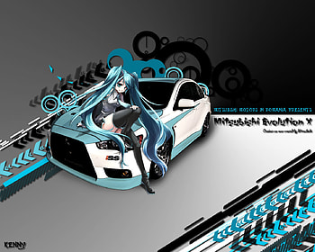 Evo X, blue, evolution, mitsubishi, x, racing, car, girl, evo, anime HD wallpaper