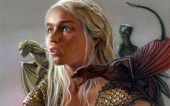 Daenerys with dragons, daenerys targaryen, fantasy, art, Emilia Clarke, mother of dragons, girl, luminos, game of thrones HD wallpaper