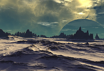 Sunset in Galaxy, galaxy, planet, moon, space, horizont, sunset HD wallpaper