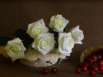 Flowers, Sweet Cherry, Roses, Berry, Package, Packet HD wallpaper
