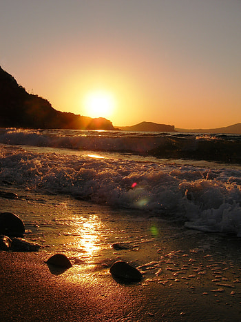 Landscape, Water, Sunset, Sea, Sun, Beach HD phone wallpaper