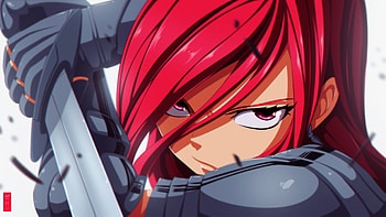 erza scarlet fairy tail anime girl glare armor sword HD wallpaper