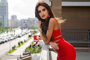 Long Hair Girl Outdoors Red Dress, girls, model HD wallpaper