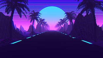 Road Palm Trees Moon Blue Sky Background Vaporwave Vaporwave HD wallpaper