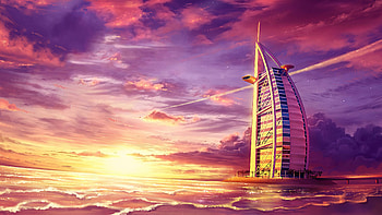 Building, , Burj Al Arab, Sunset HD wallpaper