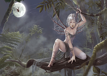 Spiders Soul Aracne, fairy, night, moon, art HD wallpaper
