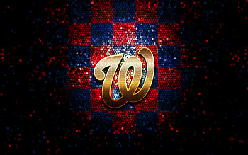 Washington Nationals emblem, glitter logo, MLB, red blue checkered background, american baseball team, Major League Baseball, mosaic art, baseball, Washington Nationals HD wallpaper