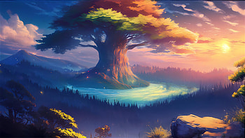 The World Tree, fantasy, artistic, landscape, Anime, tree, anime landscape, fantasy landscape, fantasy anime HD wallpaper
