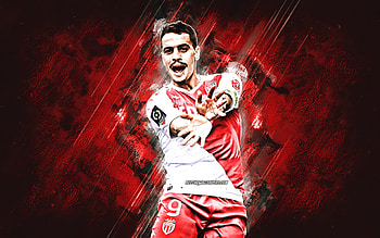 Wissam Ben Yedder, AS Monaco, French Footballer, Ligue 1, Red Stone Background, Football, France HD wallpaper
