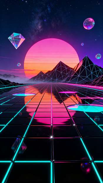 Neon Grid Horizon — Synthwave , synthwave, mountain HD phone wallpaper