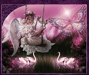 Swanangel, artwork, swans, painting, butterfly, swing HD wallpaper
