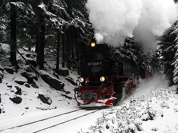 Whistle down the Track, snow, trees, romantic, train, steam, rocks, track HD wallpaper