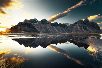 Mountains Clouds Lake Reflection Sun Sky, mountains, clouds, sky, lake, reflection, sun, nature HD wallpaper