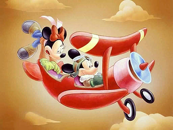 Mickey and Minnie Mouse, minnie, mickey mouse, airplane, red, disney, funny, orange HD wallpaper