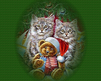 Teddy bear and kittens, Teddy bear, Paintings, cristmas, kittens HD wallpaper