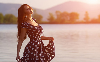 Polka Dot Dress Sunbeams , dress, girls, model HD wallpaper