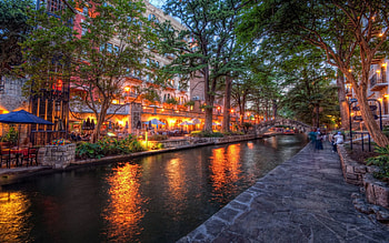 Cities, Rivers, Sunset, Shore, Bank, Cafe, Café, San Antonio, Texas HD wallpaper
