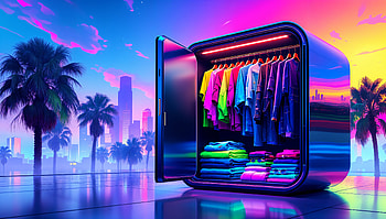 **Vibrant Capsule Wardrobe in **, neon colors, urban landscape, surreal art HD wallpaper