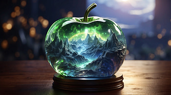 Aurora scene in Crystal apple, aurora borealis, crystal, apple, glow, light HD wallpaper