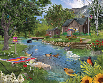 Summer Cabin, river, summer, season, cabin, water HD wallpaper