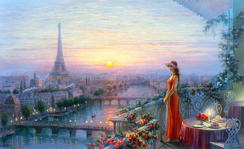 Parisian Afternoon, art, fantasy, paris, eiffeltower, girl, sunset, woman, , digital, lovely HD wallpaper