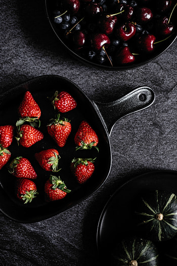 Food, Strawberry, Cherry, Bilberries, Berries, Ripe, Sweet Cherries HD phone wallpaper