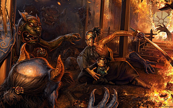 samurai warrior, kitana, baby, epic, samurai, fighter, creature, fire, child, warrior HD wallpaper