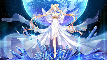 Sailor Moon, Moonlit cityscape, Crescent moon symbol, Nighttime adventure HD wallpaper