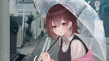 Red Eyes Anime Girl Under White Umbrella With Uniform Anime Girl HD wallpaper