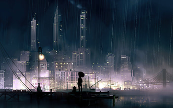 Anime Background City Night , anime-boy, anime, alone, artist, artwork, cityscape, digital-art HD wallpaper
