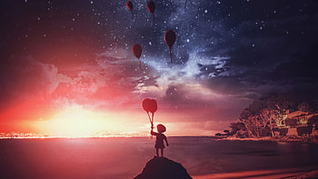 Little Boy Air Balloons HD wallpaper