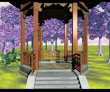 Gazebo, trees, abstract HD wallpaper