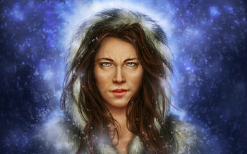 Among wolves, face, fantasy, look, woman HD wallpaper