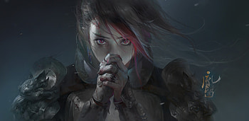 Please!, art, girl, armor, hand, dark, tea me, fantasy, face, luminos, teame, warrior HD wallpaper