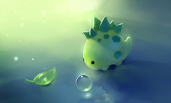 Leaf dino, art, fantasy, apofiss, green, dinosaur, leaf, bubble, dino, blue HD wallpaper