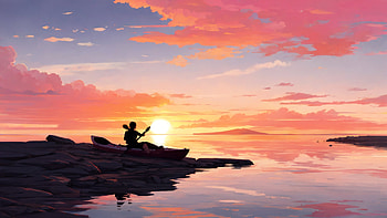 Sunset Sea, kayak, sunset, sea, sky, cloud HD wallpaper