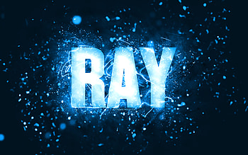 Happy Birtay Ray, , blue neon lights, Ray name, creative, Ray Happy Birtay, Ray Birtay, popular american male names, with Ray name, Ray HD wallpaper
