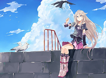 Hanging out, girl, wall, birds, anime HD wallpaper