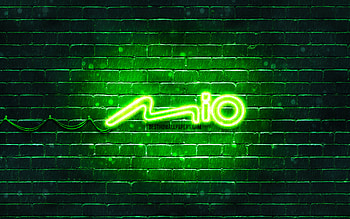 Mio green logo, , green brickwall, Mio logo, brands, Mio neon logo, Mio HD wallpaper