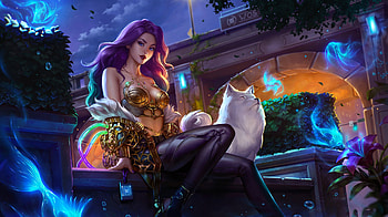 Beautiful Friends, night, digital, art, fantasy, , cat, girl, woman, beautiful HD wallpaper